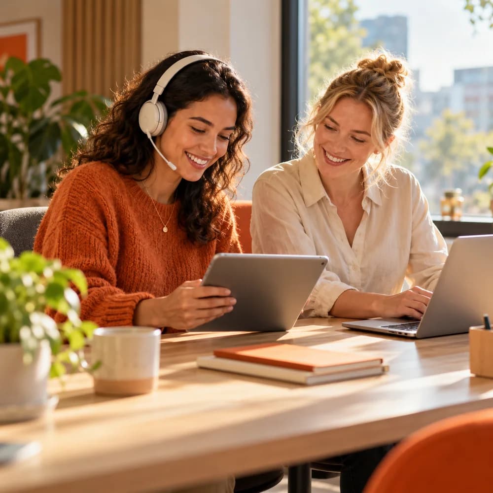 Twee collega's die samenwerken aan een bureau