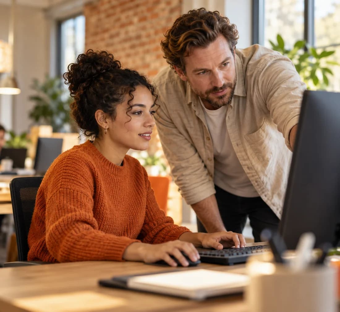 Lachende professional aan haar bureau